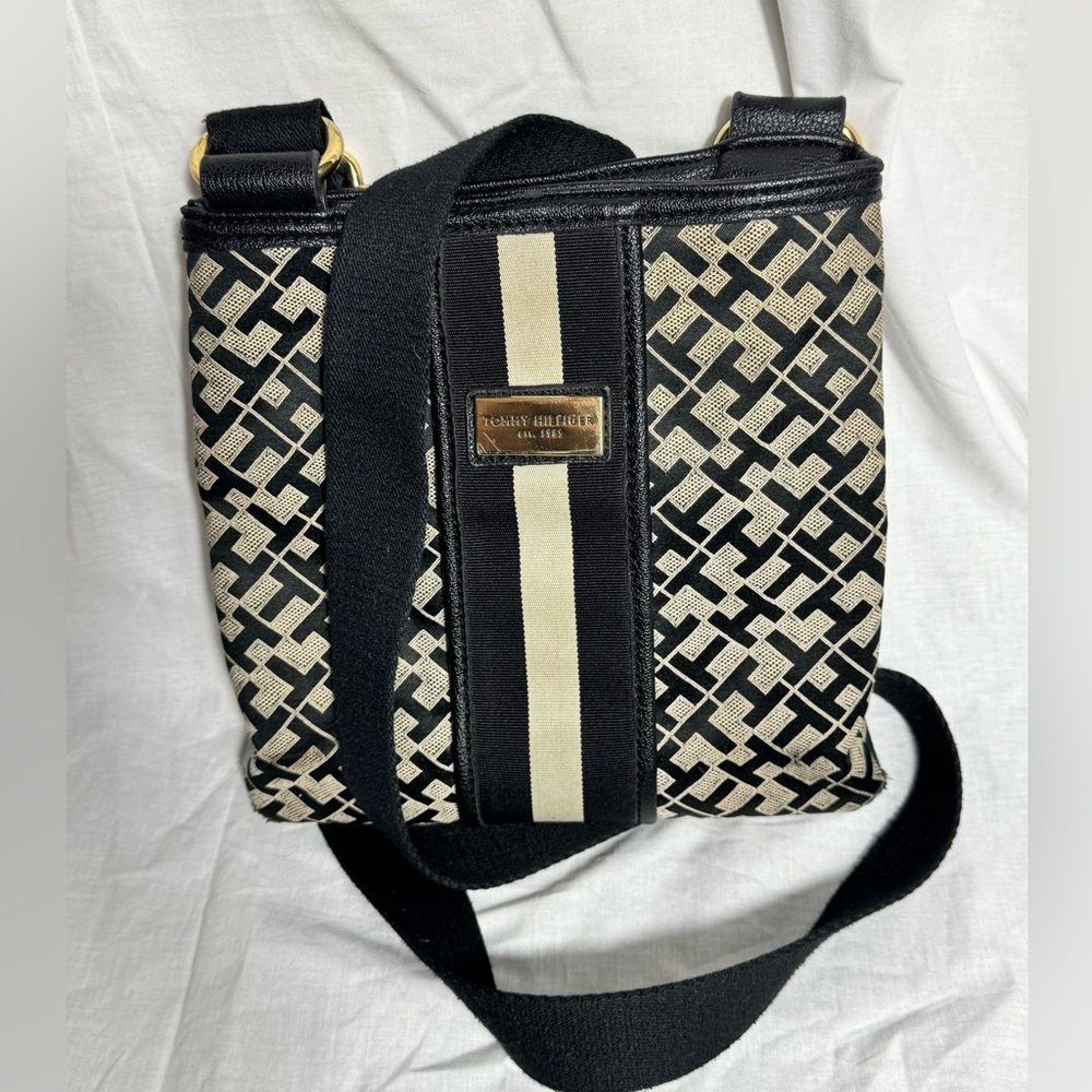 TOMMY HILFIGER Monogram Crossbody Purse With Adjustable Strap - Good Condition